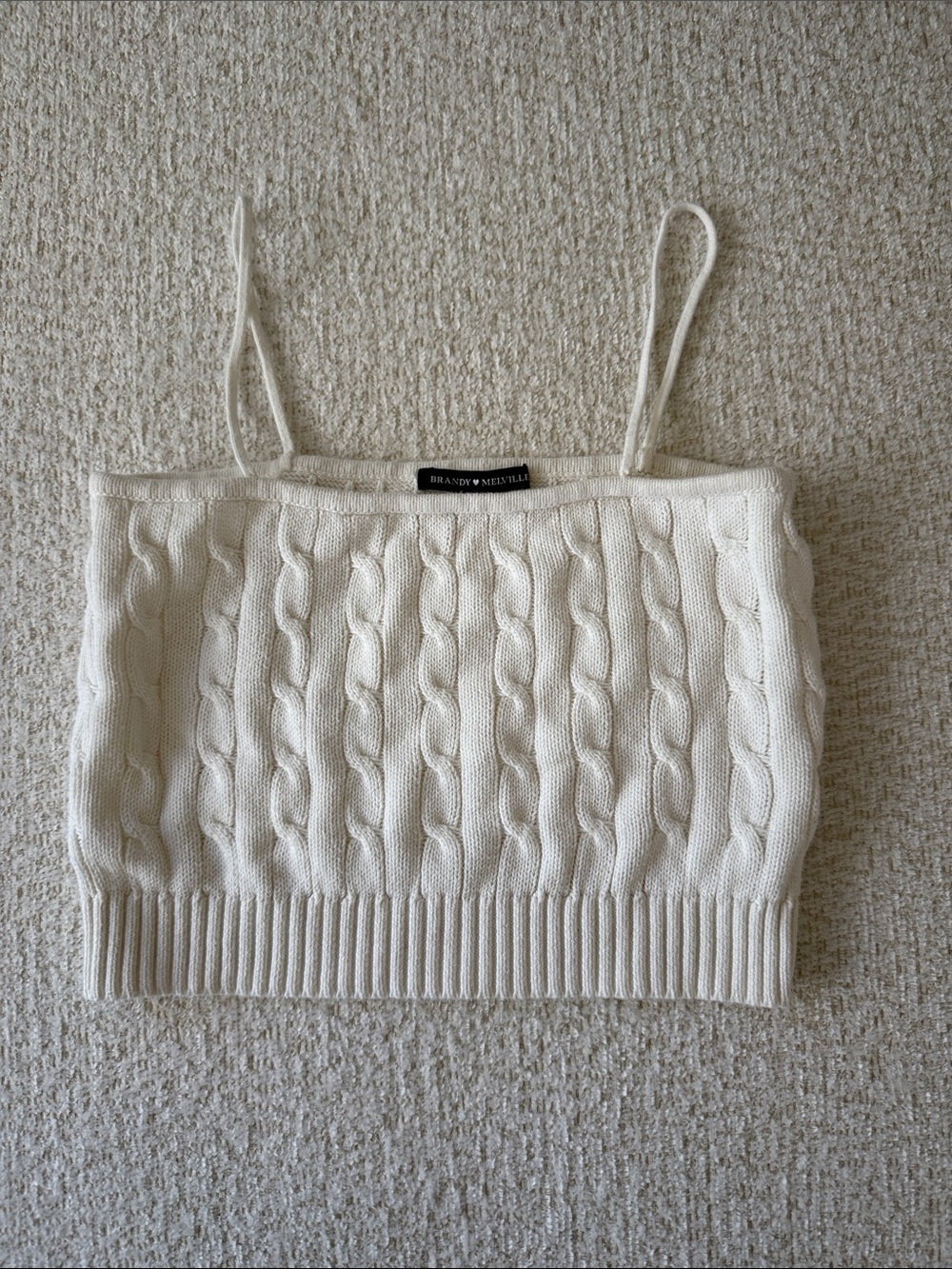 Brandy Melville Cream Cable-Knit Spaghetti Strap Crop